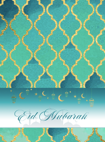 Eid mubarak card gold teal