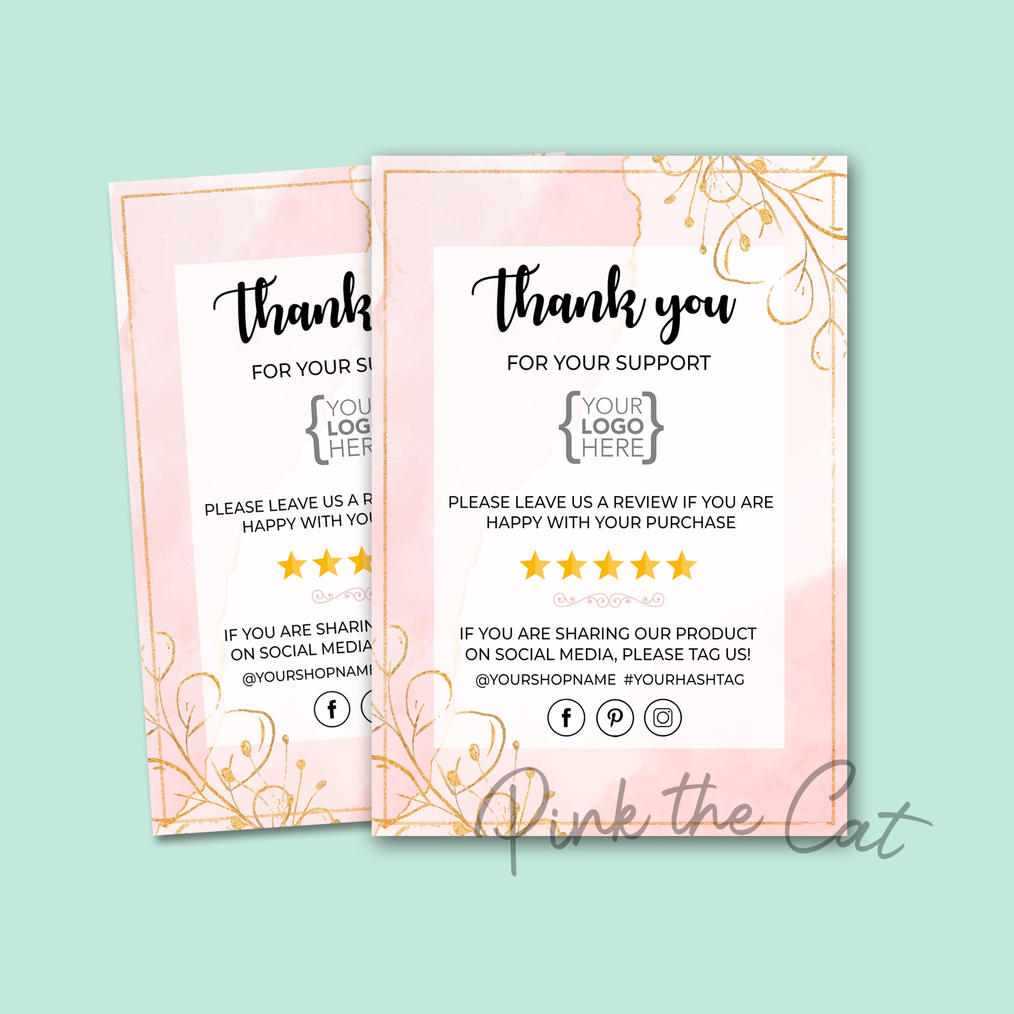 Business thank you card watercolor pink
