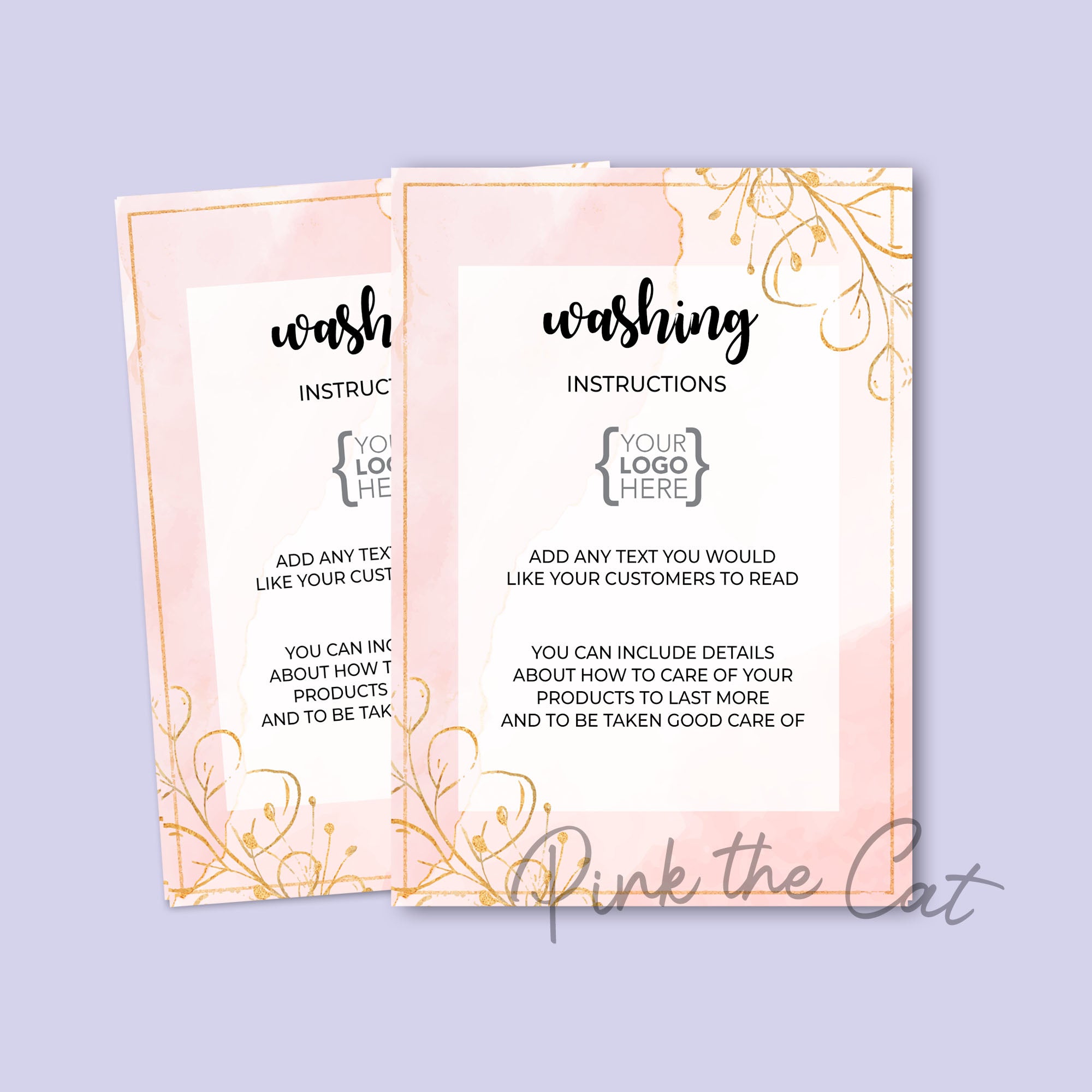 Washing instructions card floral pink