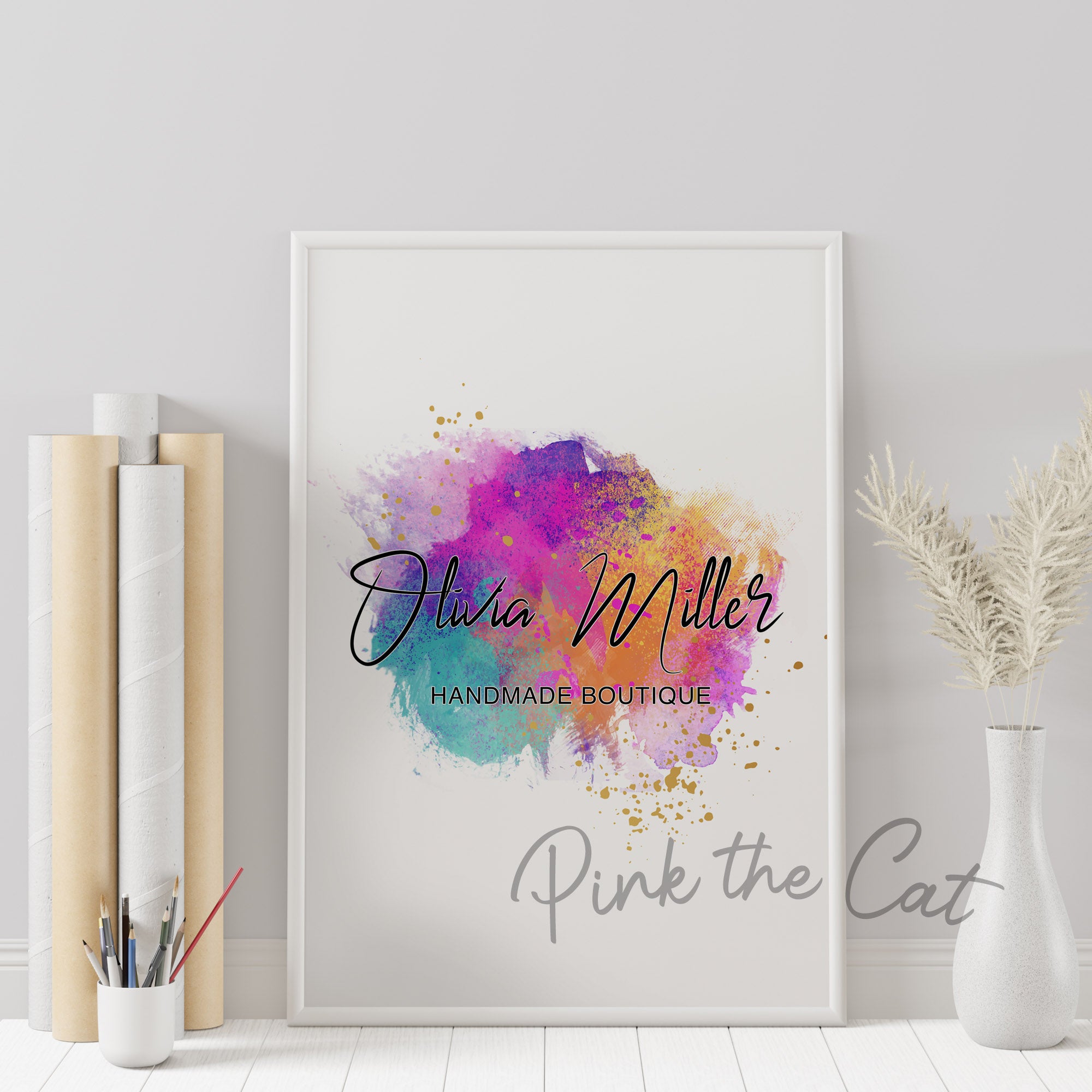 Abstract watercolor orange gold logo personalized
