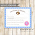 Certificate of Adoption Puppy Birthday Party Blue Pink