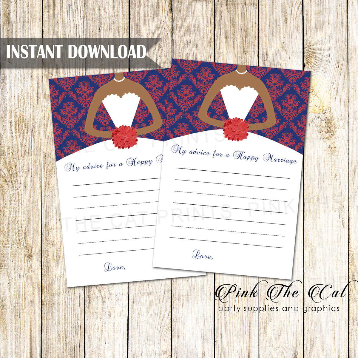 Purple Red Damask Bridal Shower Advice Cards