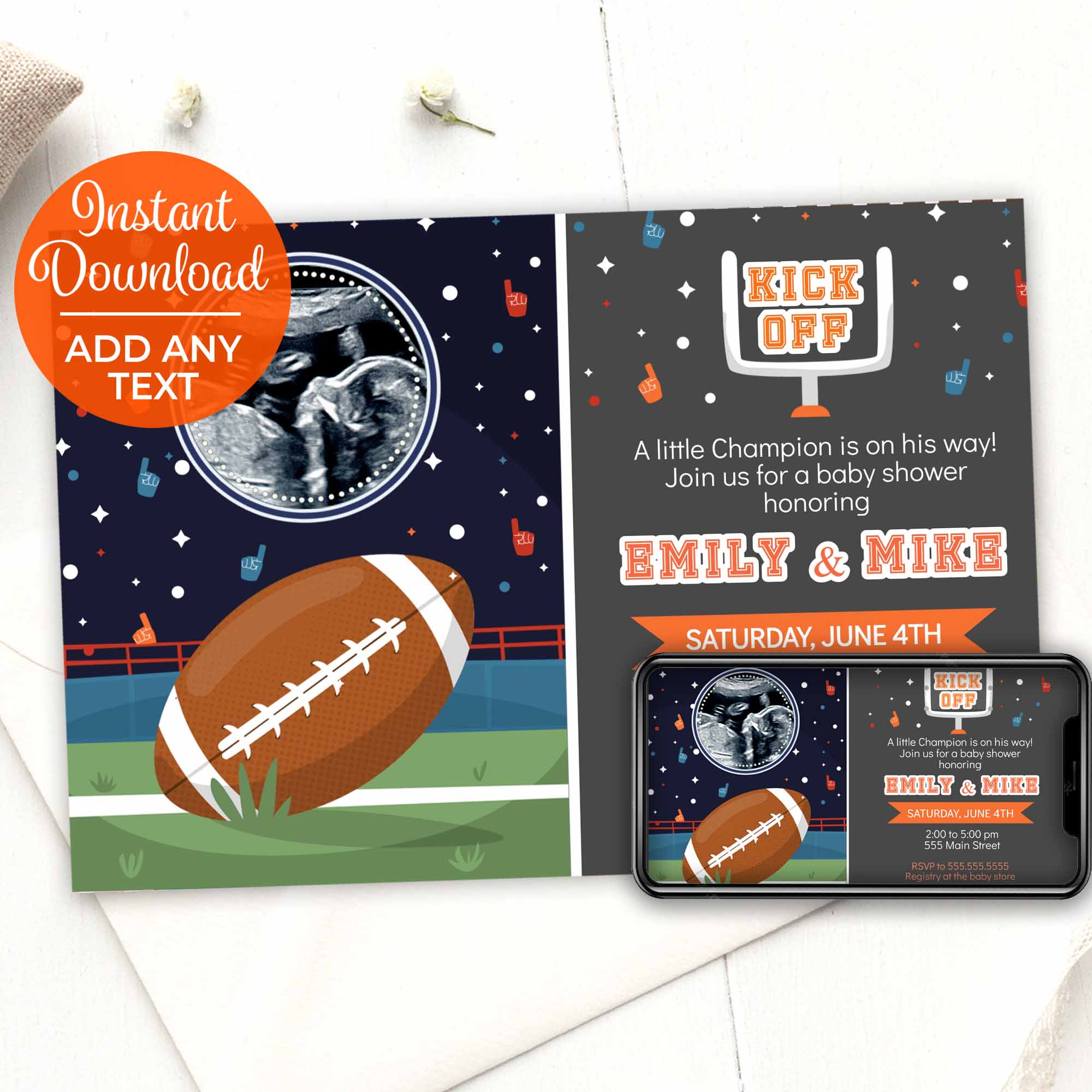 American football baby shower invitation