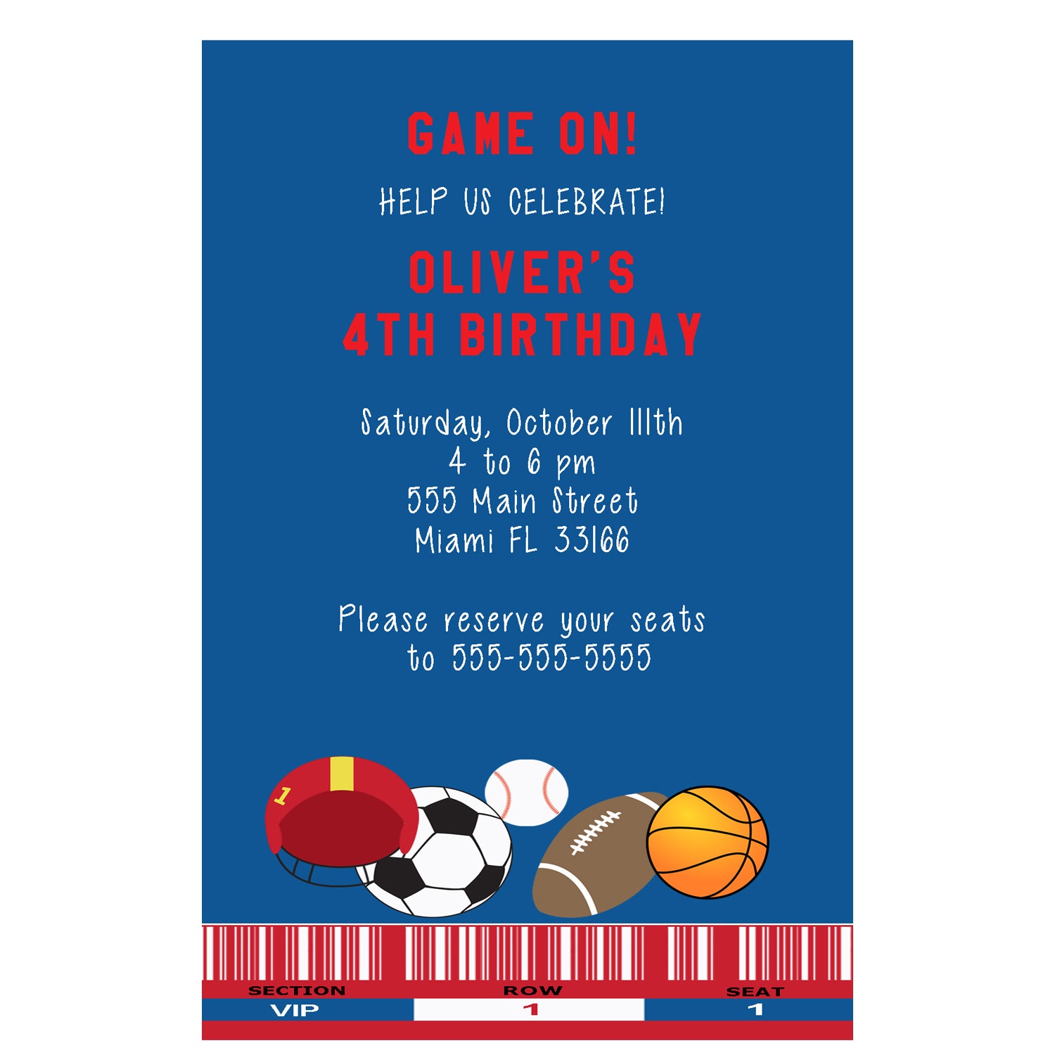 30 All sports blue invitations personalized baby boy shower birthday