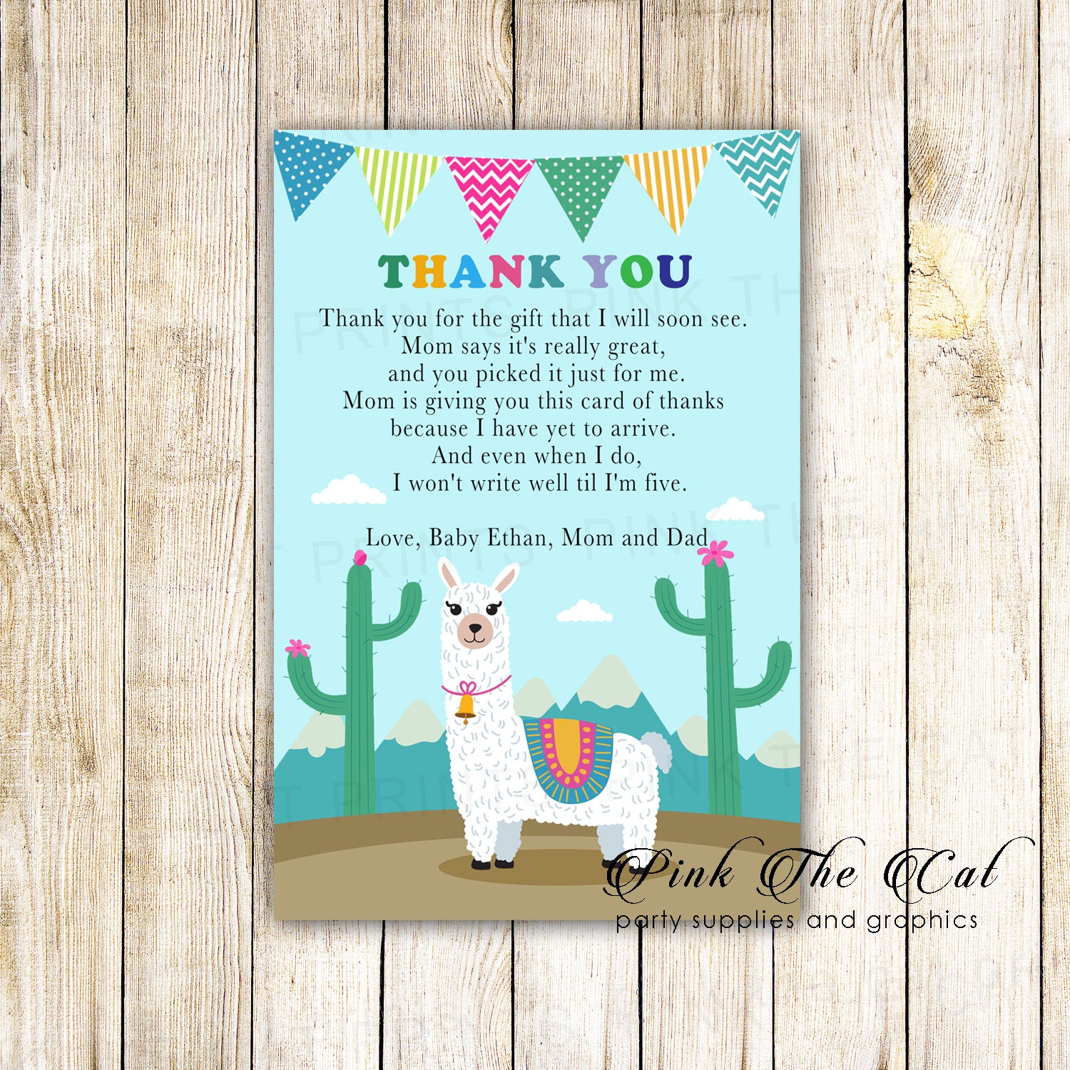 Alpaca Llama Thank You Card Printable