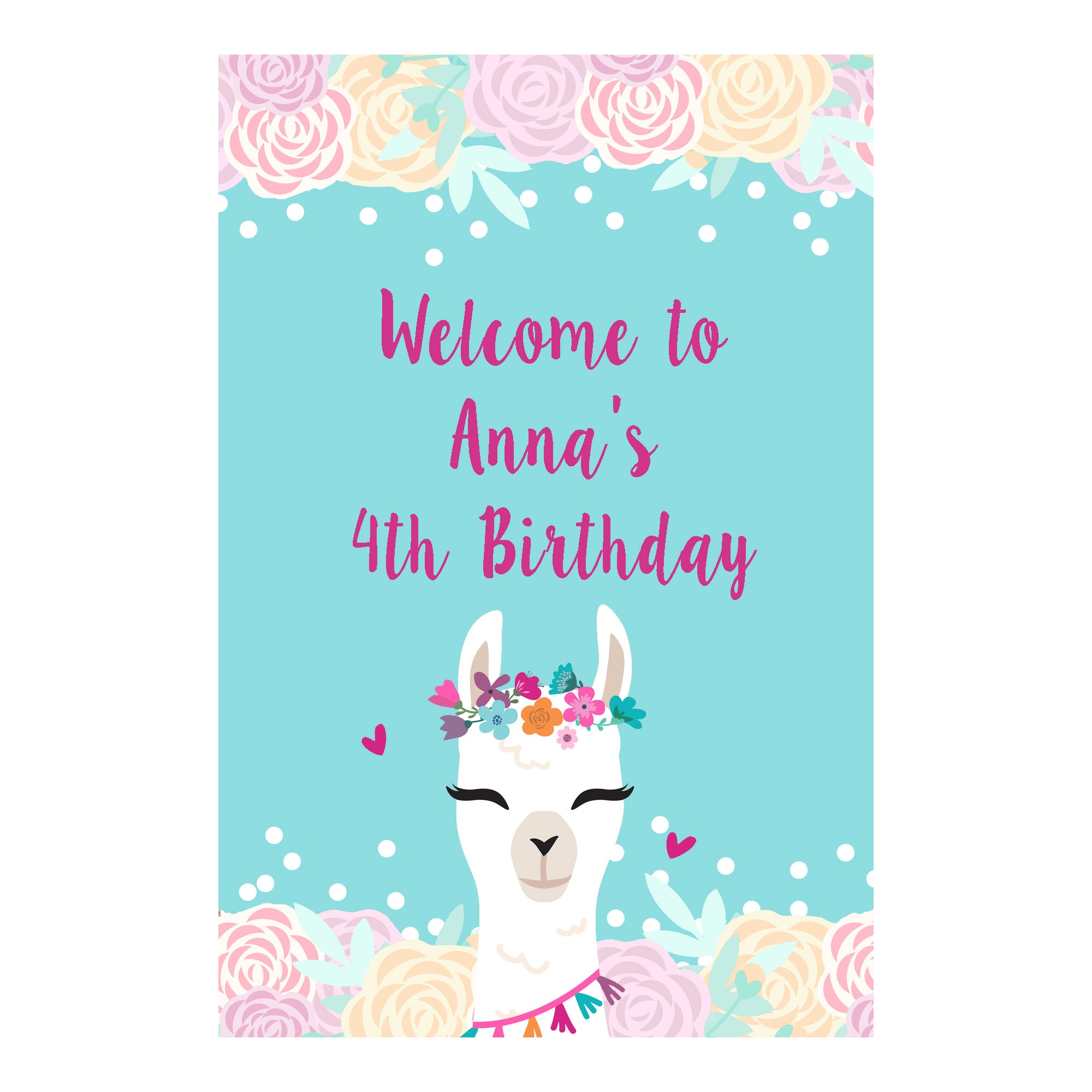 Printed Alpaca welcome sign birthday baby shower floral girl party