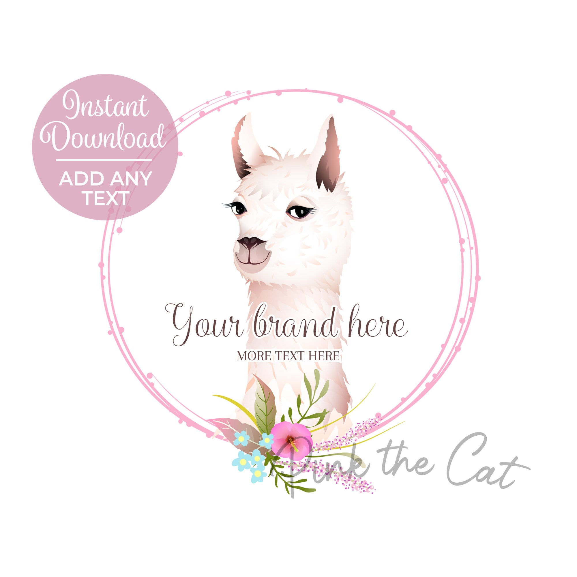 Alpaca llama floral round logo