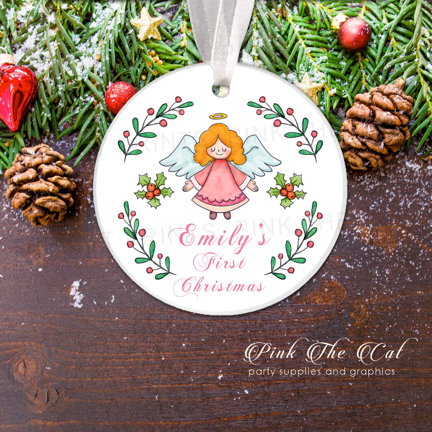 Personalized christmas tree ornament with angel