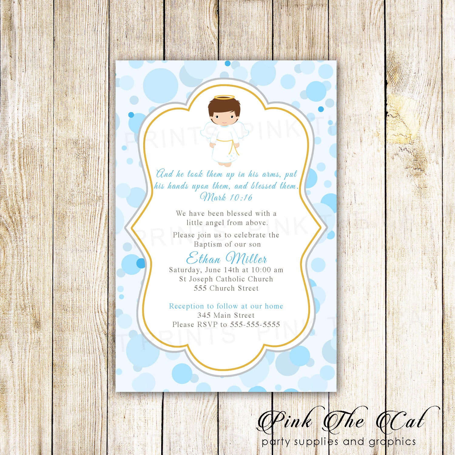 30 invitations boy baptism christening communion blue angel