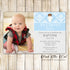 30 invitations boy baptism christening blue angel photo card