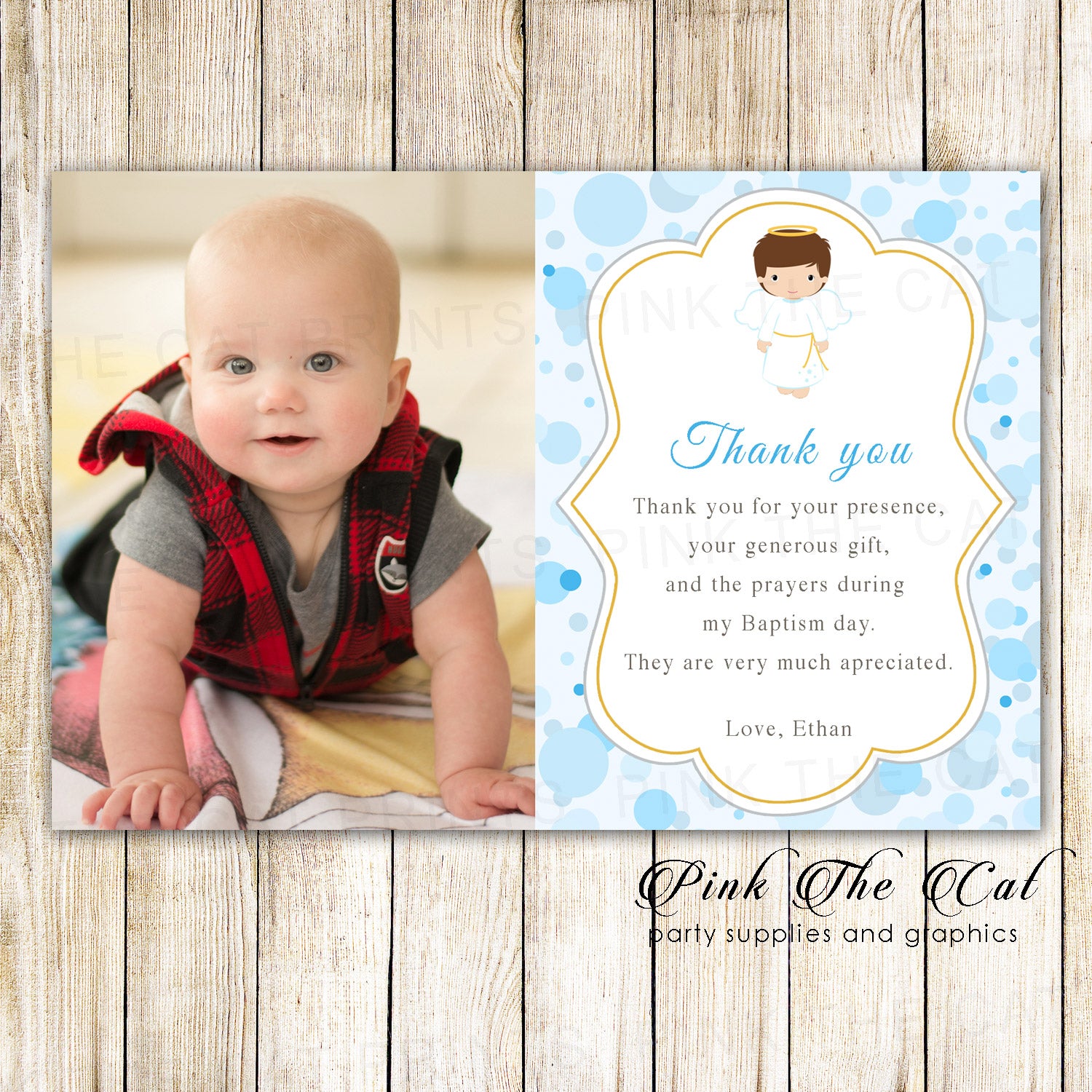 30 Boy Baptism Christening Thank You Notes Angel Photo Printable