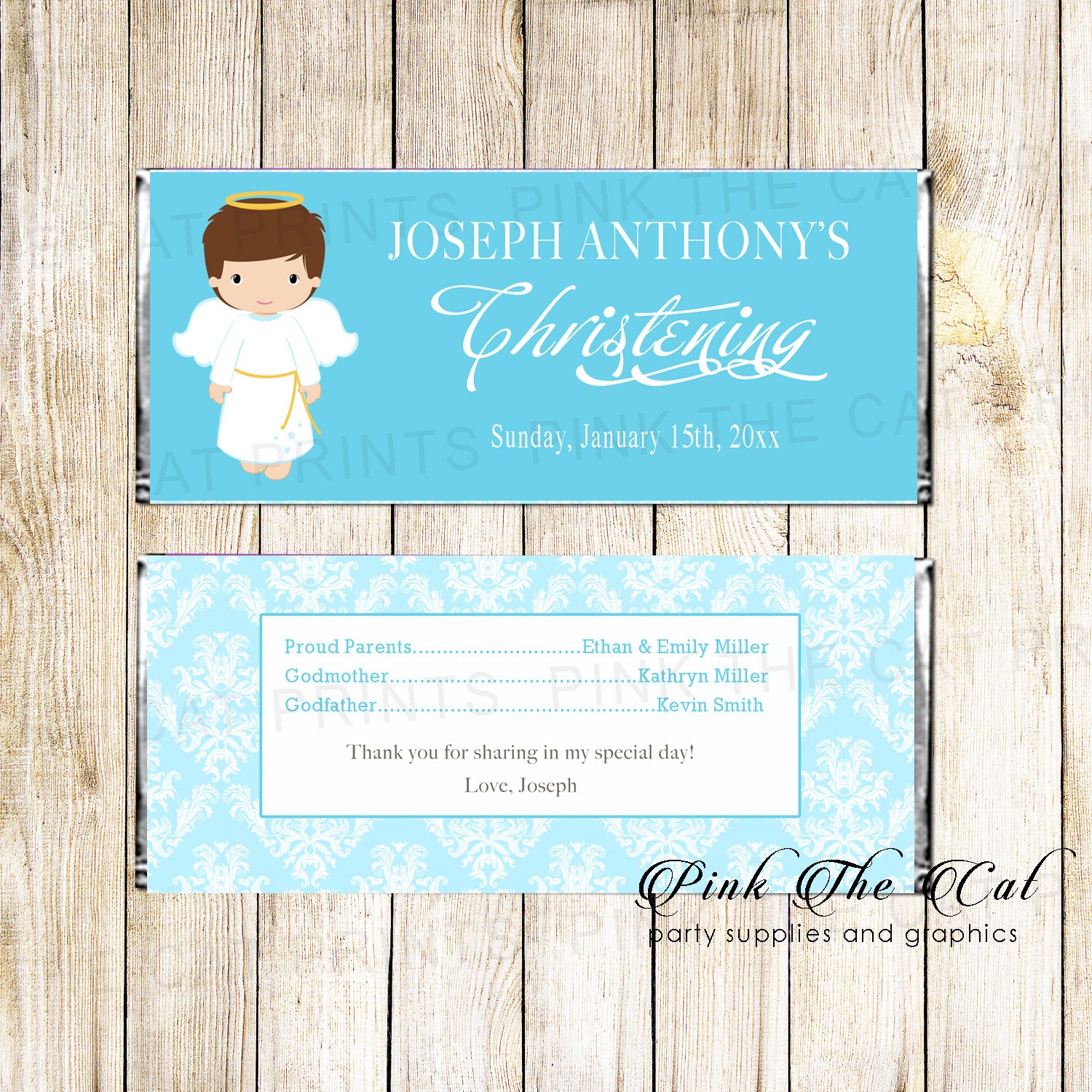 30 Candy Bar Wrappers Angel Boy Baptism Christening