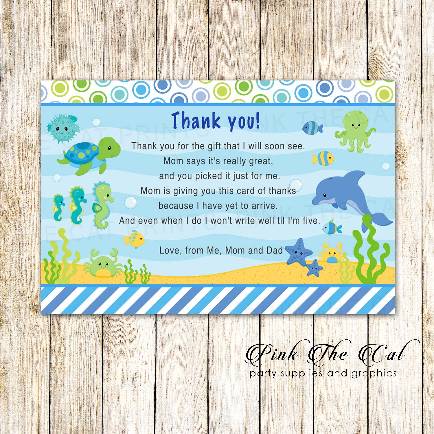 Aquarium under the sea thank you cards baby shower printable