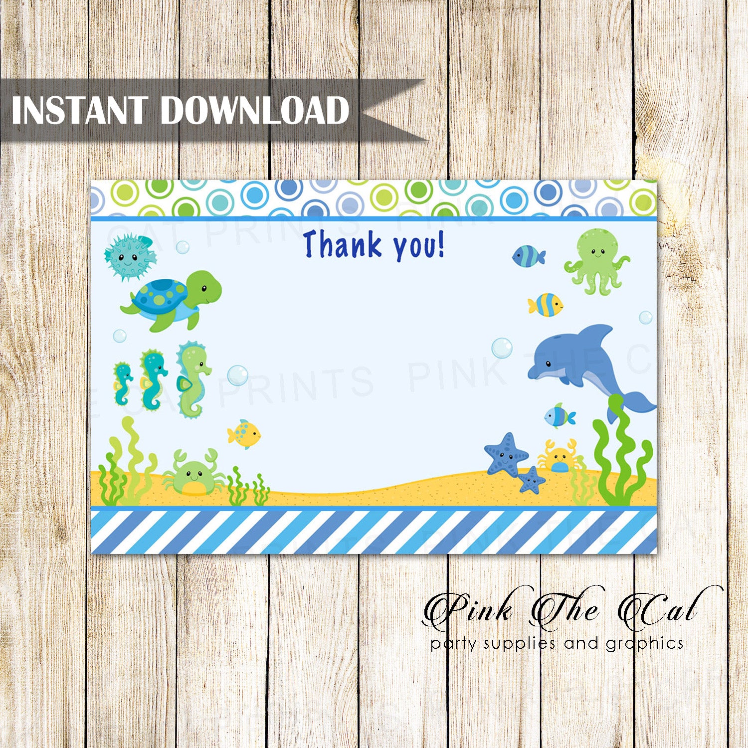 Aquarium Under The Sea Blank Thank You Card Printable