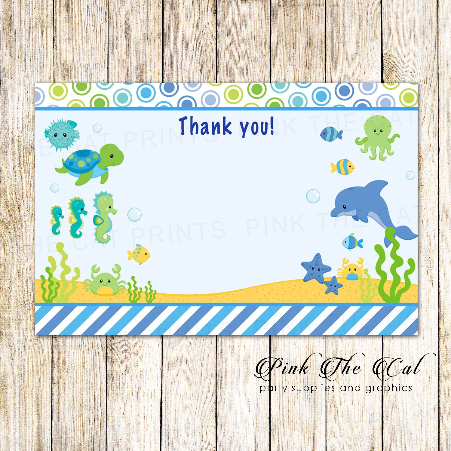 30 thank you cards blank under the sea aquarium + envelopes