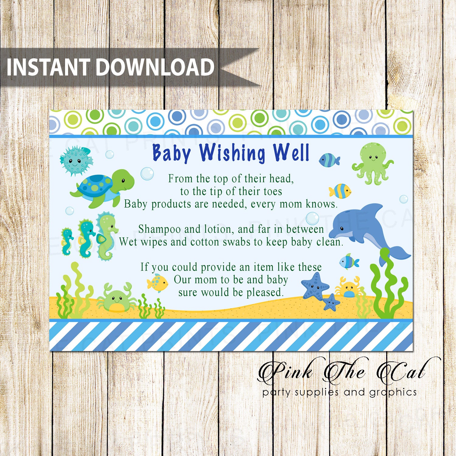 Wishing Well Card Baby Shower Under The Sea Animals Printable