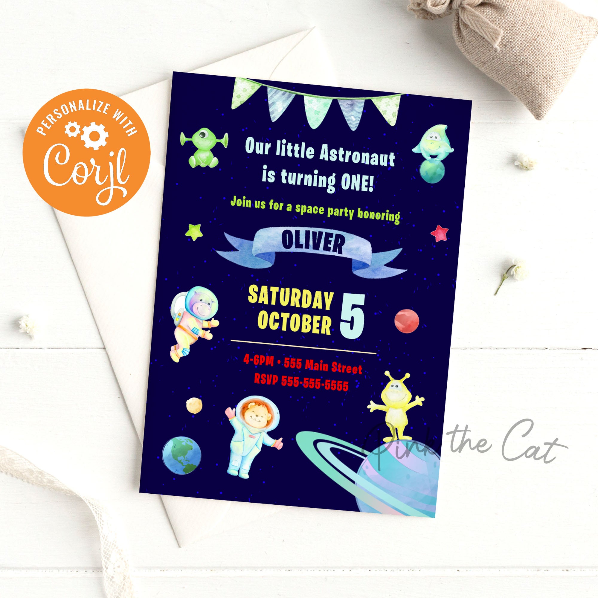 Astronaut Cute Animals Birthday Invitation