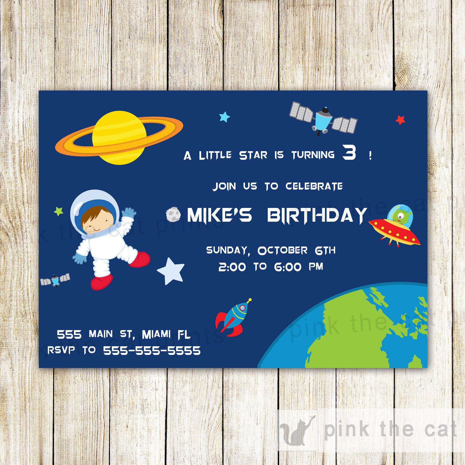 Astronaut Space Planets Invitation Boy Birthday Party