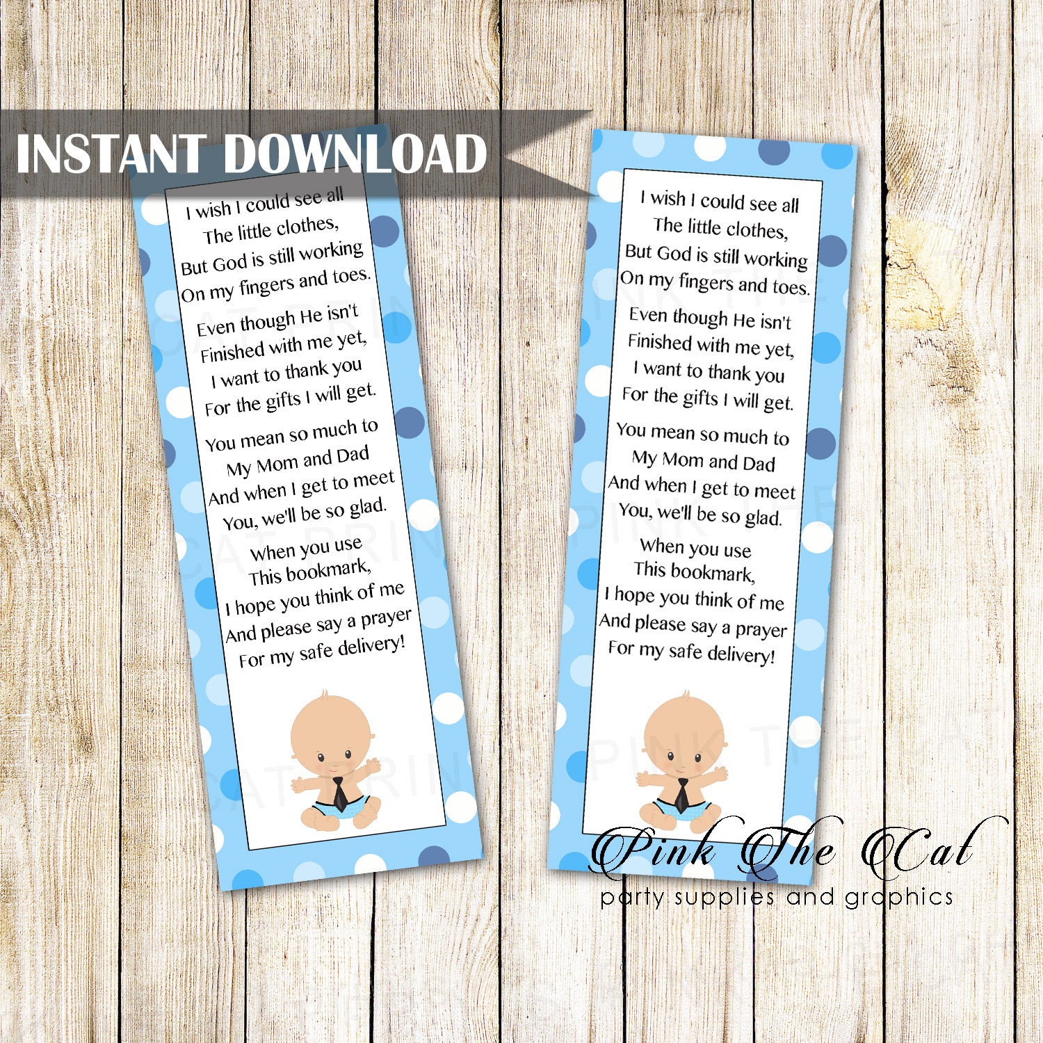 Bookmark Baby Boy Shower Favors Little Man Printable