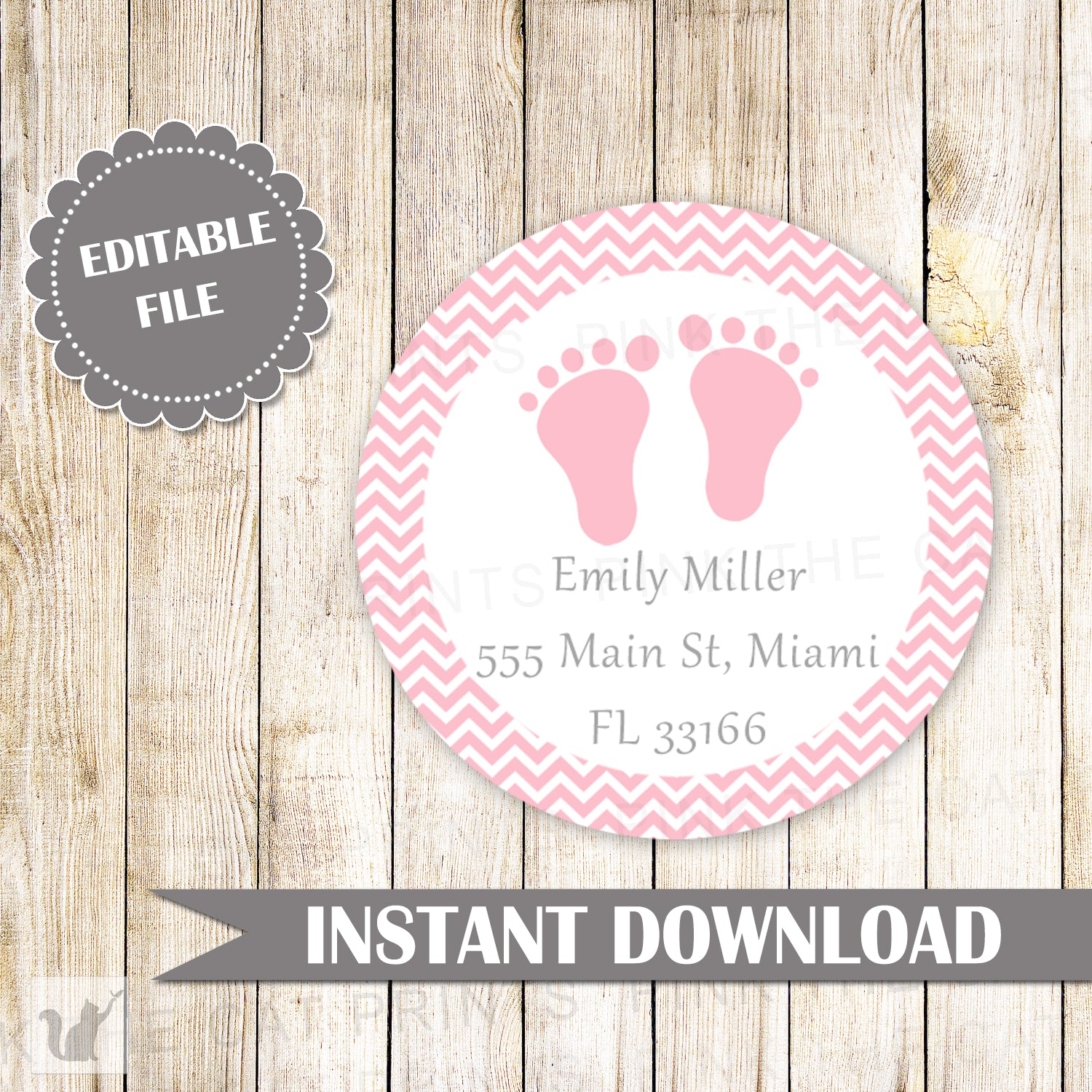 Footprints Address Labels Baby Shower Pink Printable