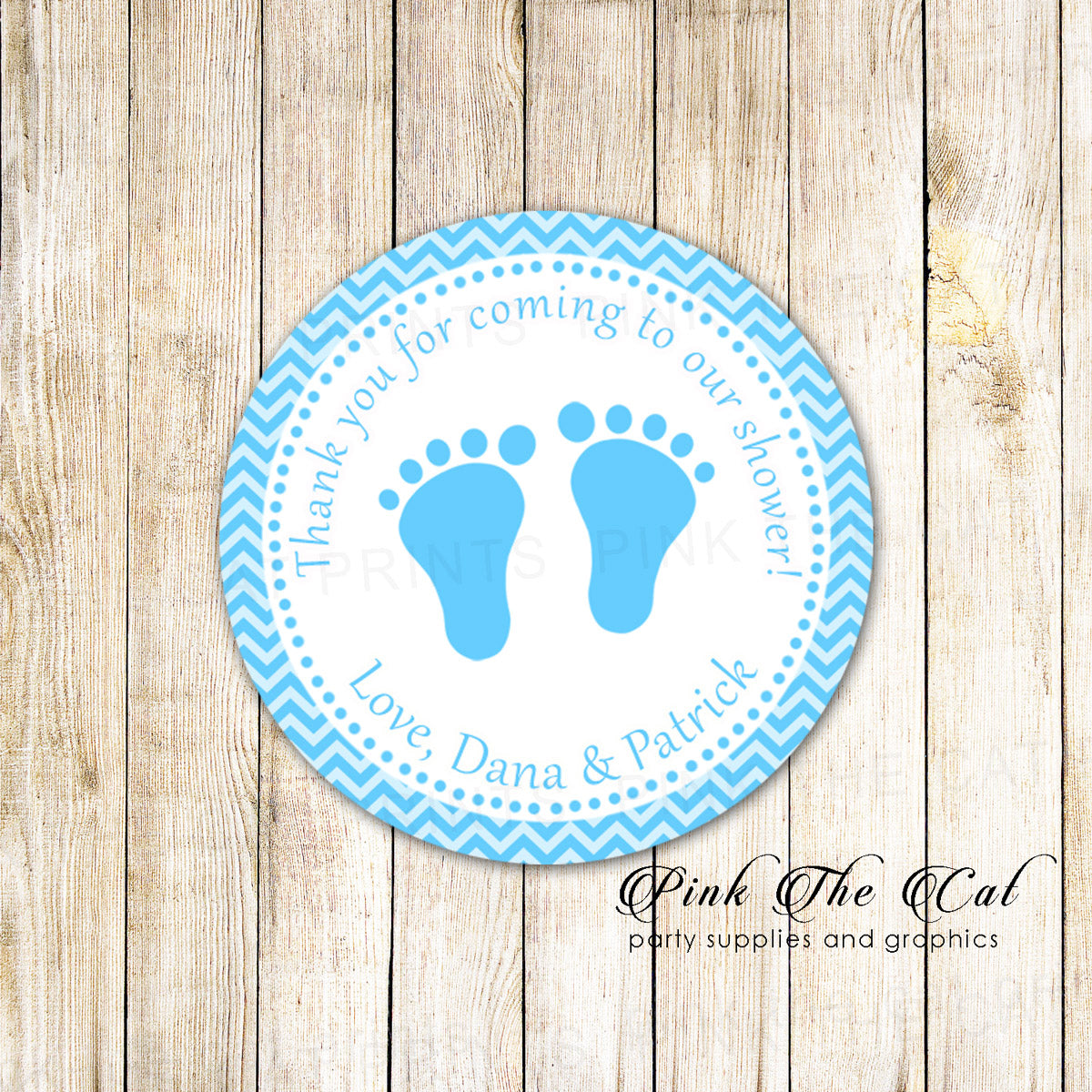 Footprints Baby Shower Favor Label Sticker Blue Boy Printable