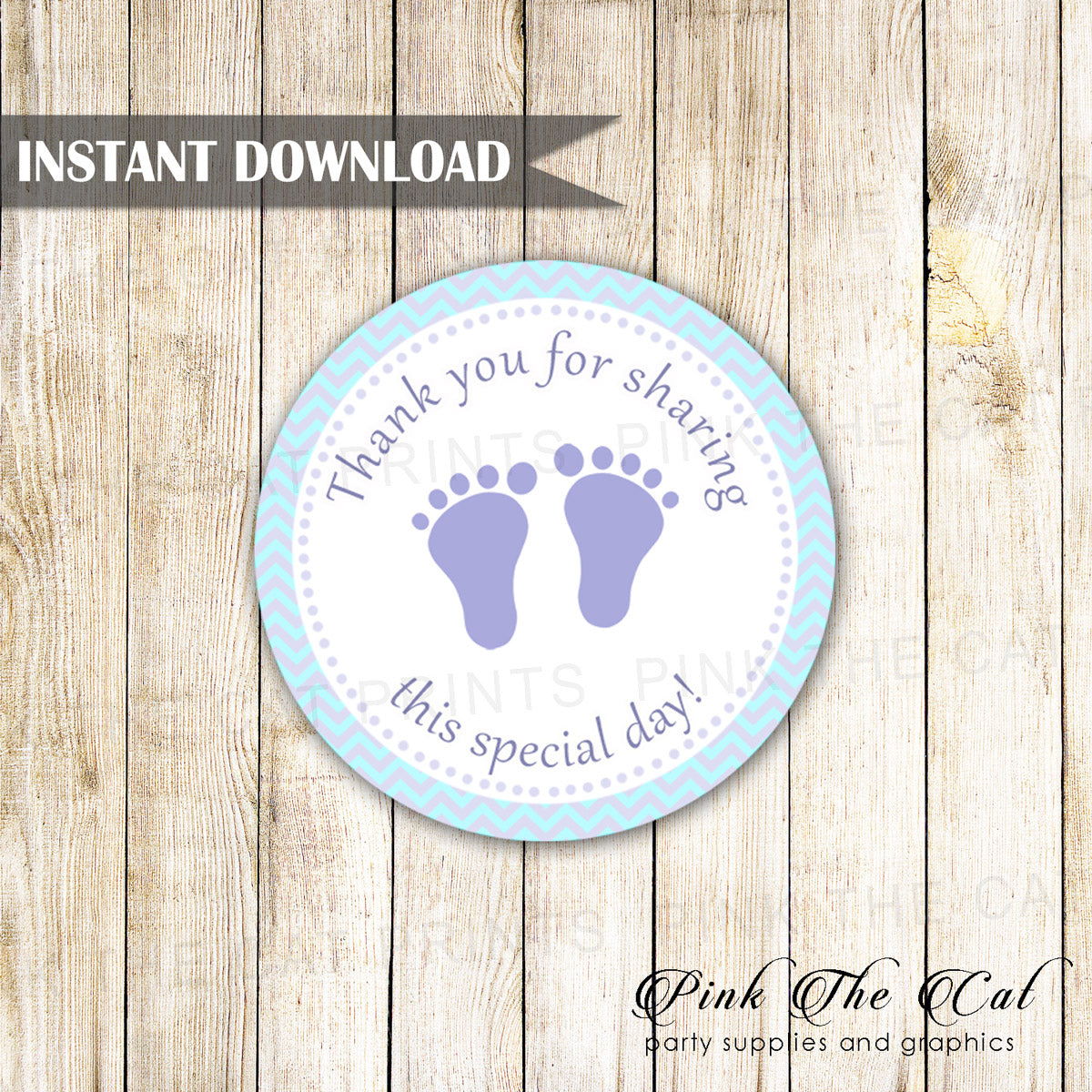 Footprints baby shower favor label lavender blue printable