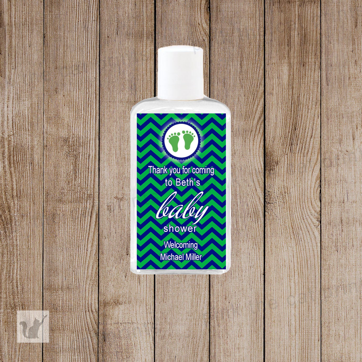 Baby Boy Shower Hand Sanitizer Favor Label Blue Green