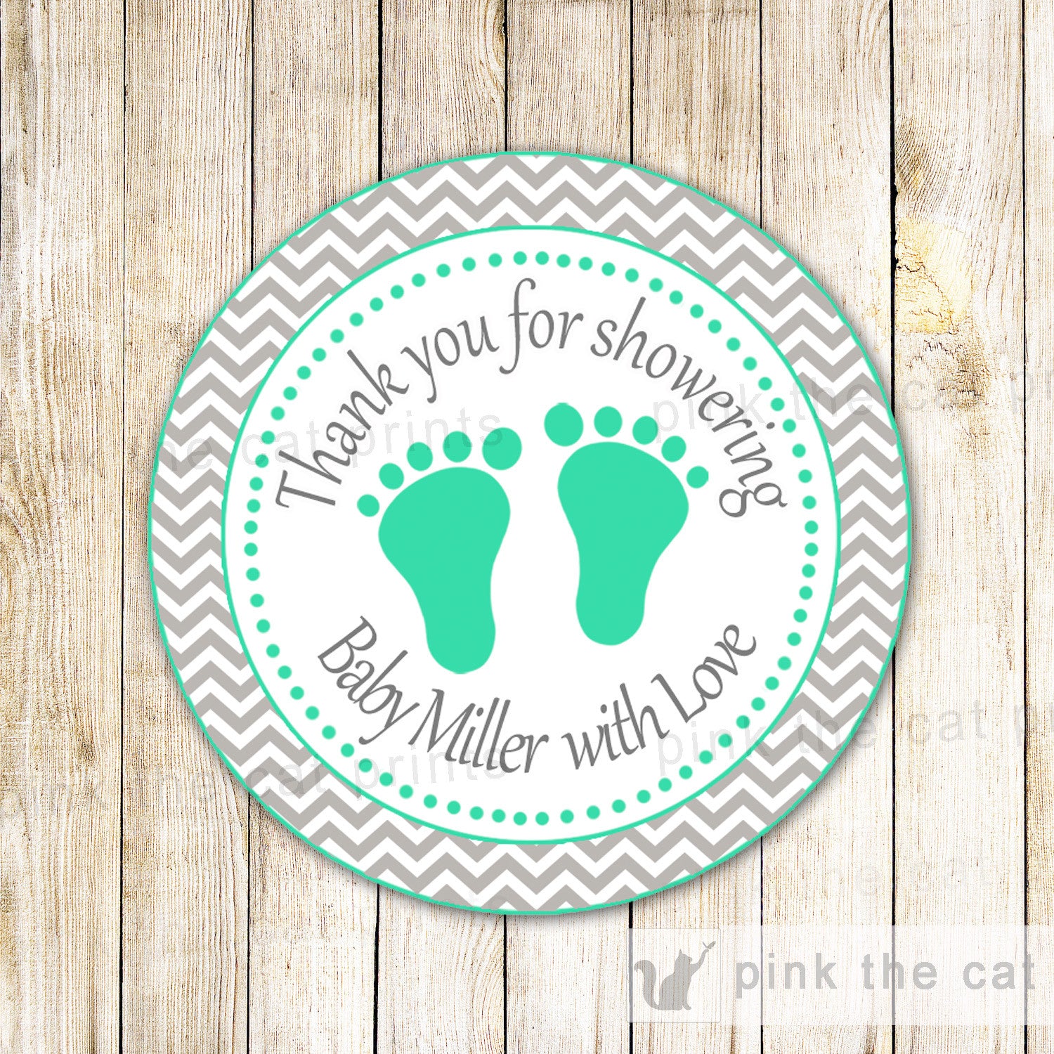 Mint Green Gray Gift Favor Tag Label Unisex Baby Shower Sticker