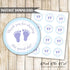 Footprints baby shower favor label lavender blue printable