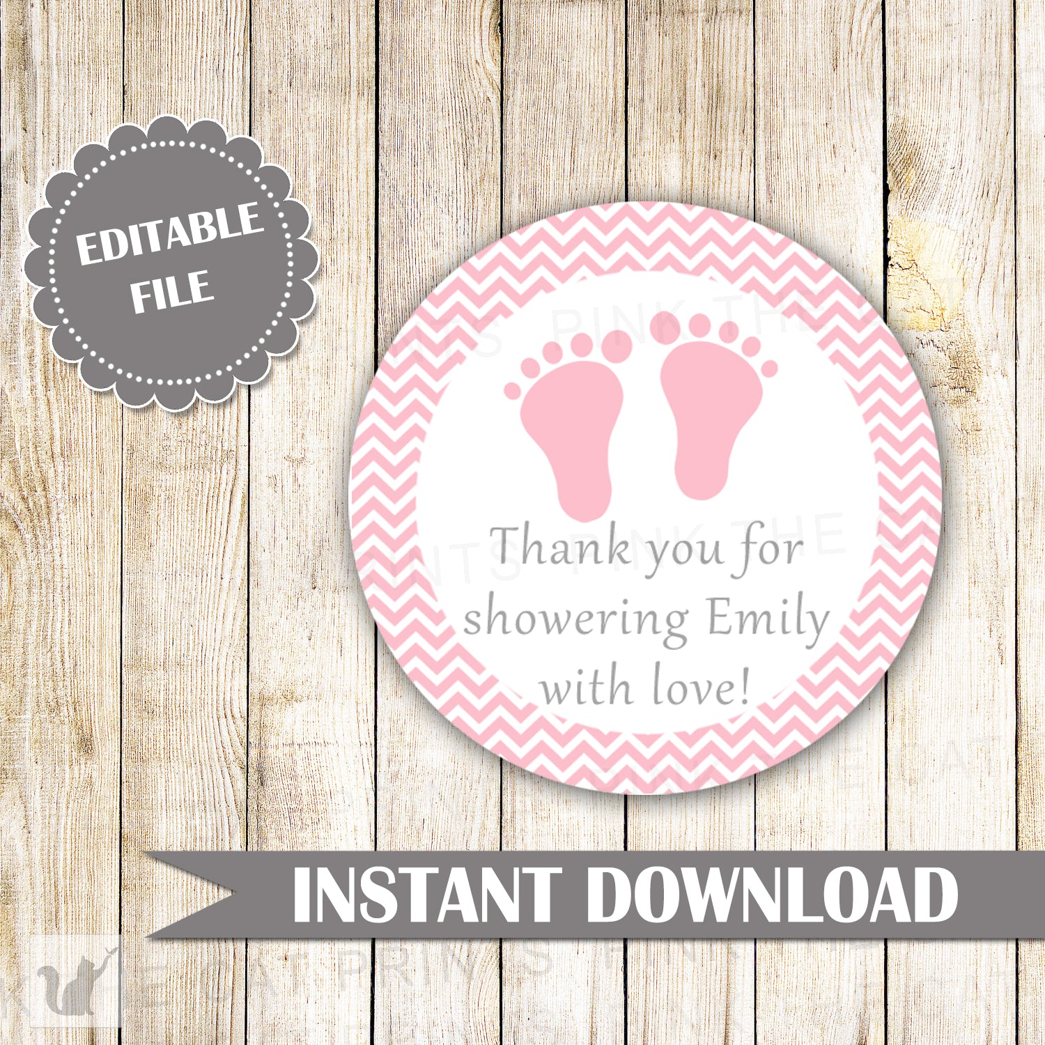 Footprints Gift Favor Label Tag Pink Chevron Baby Shower Printable