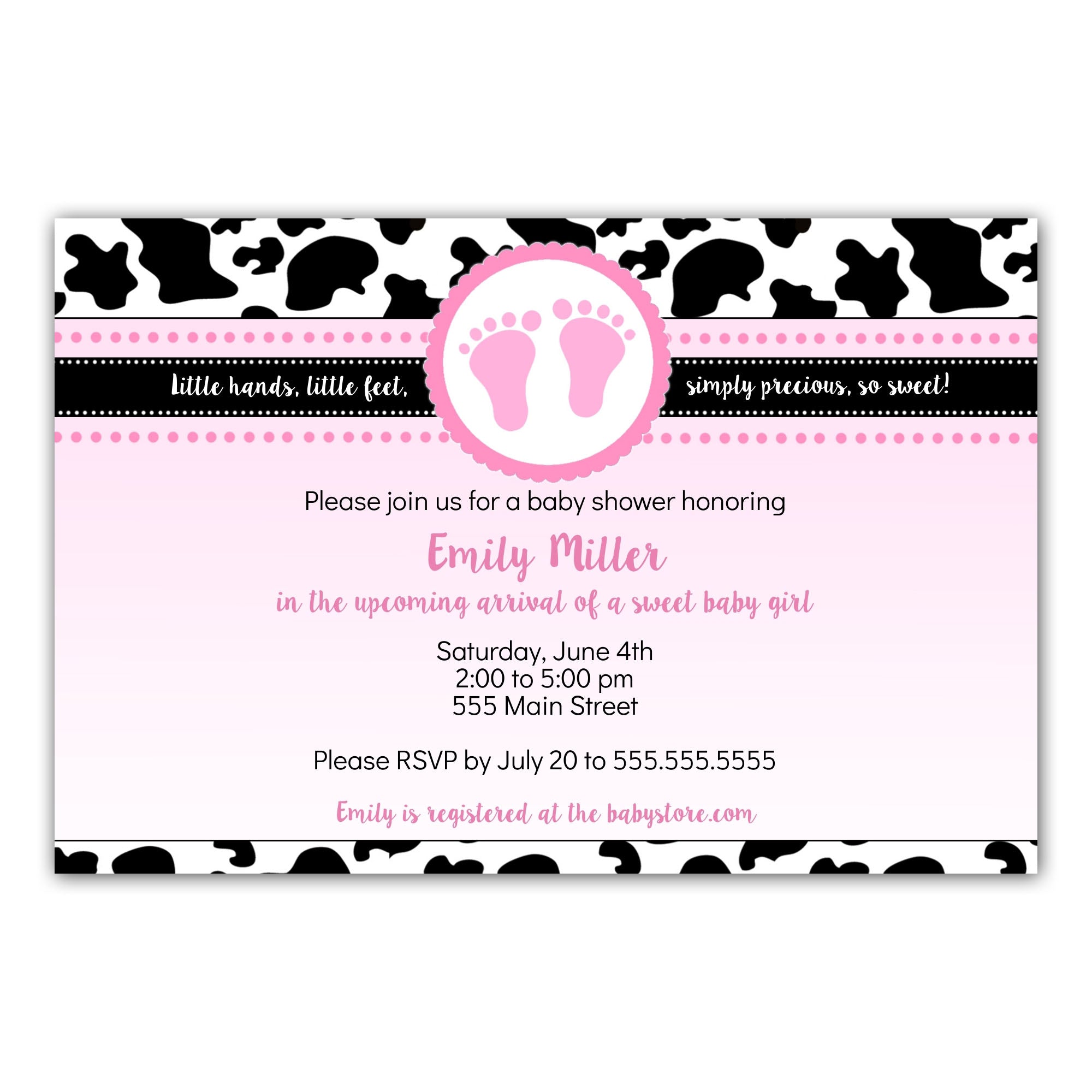 Cowhide Farm Baby Shower Invitation Pink Girl Cow