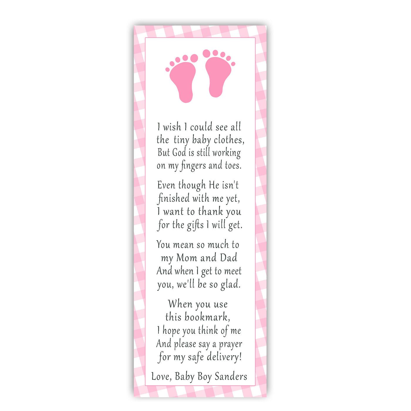 Bookmarks gingham baby shower printable girl boy pink or blue custom ...