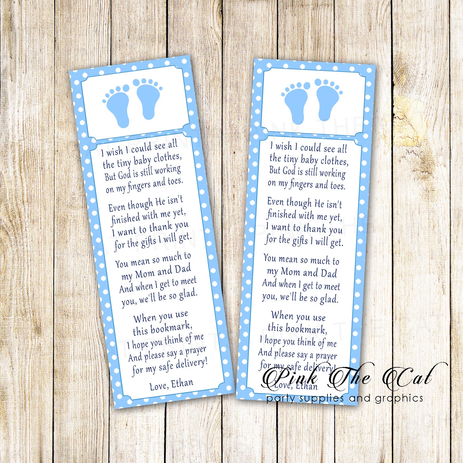 50 bookmarks boy baby shower blue