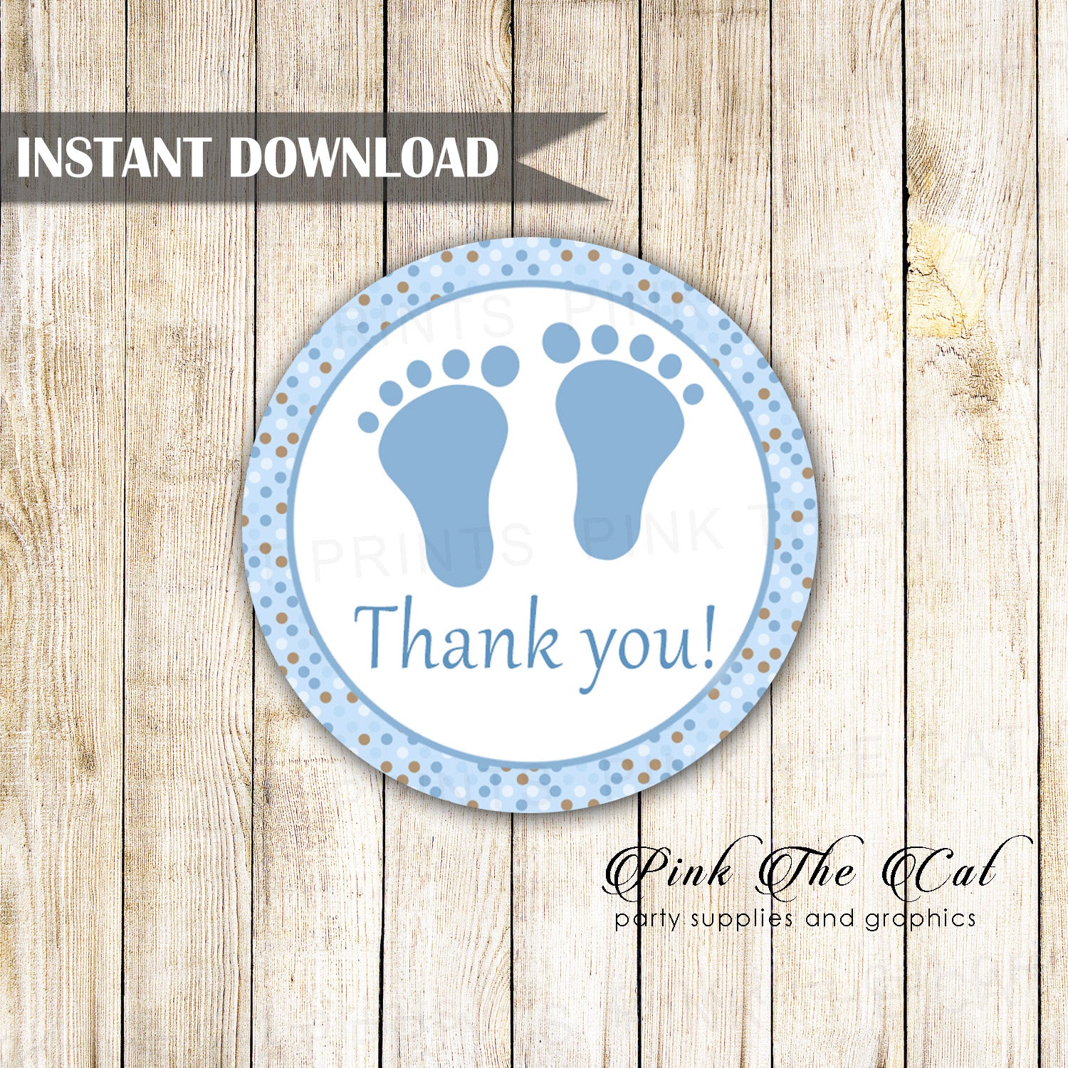 Footprints Baby Shower Favor Labels Blue Brown