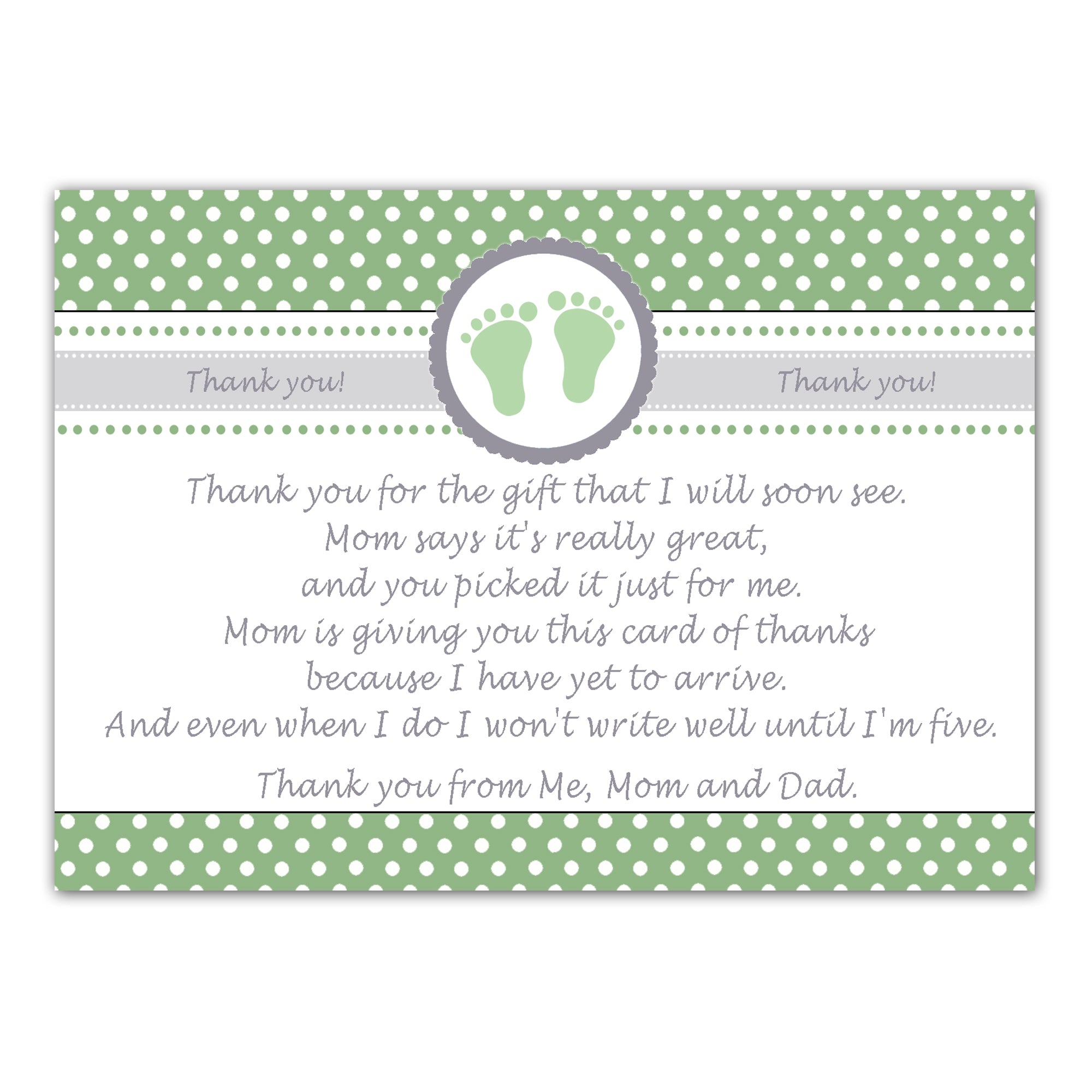 30 thank you cards baby shower green unisex footprints