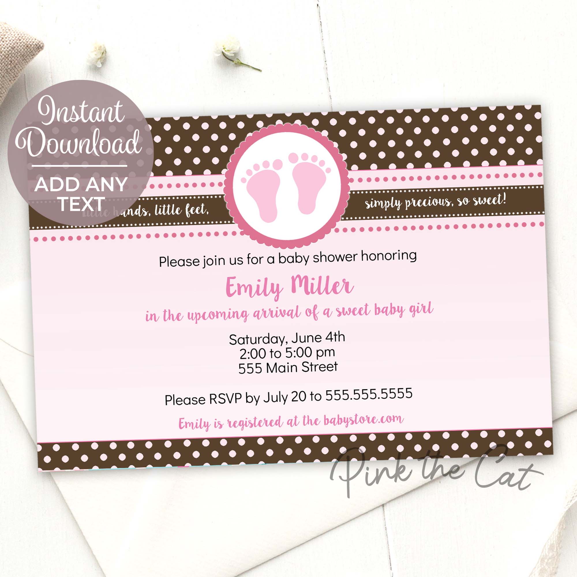 Baby Prints Shower Invitation Pink Brown Polka Dots
