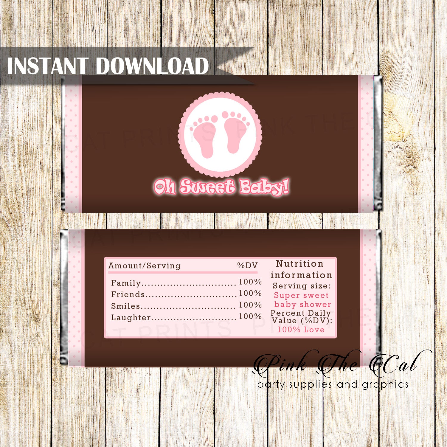 Sweet Baby Candy Label Pink Brown Polka Dots Girl Shower Printable