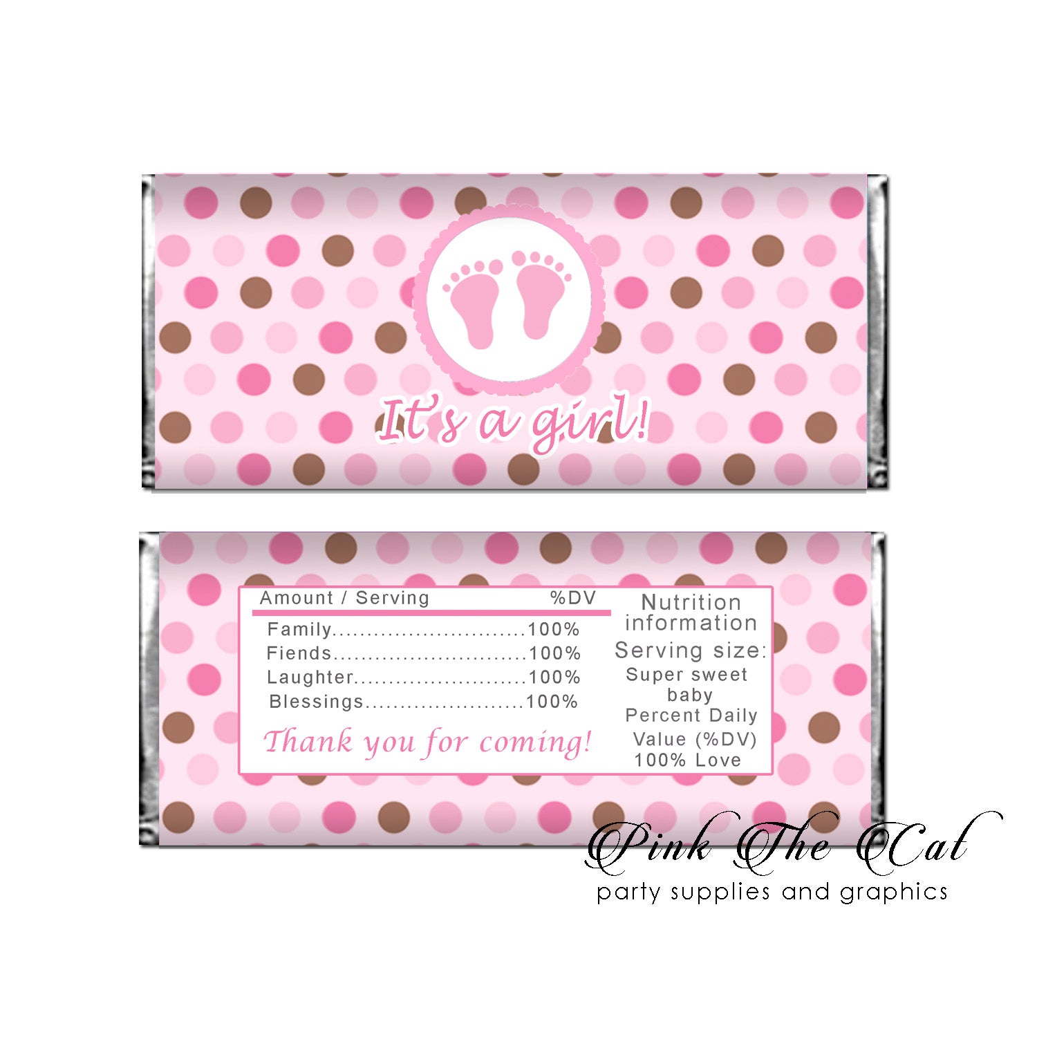 30 Its a girl aby shower candy label wrappers pink brown (set with 30)