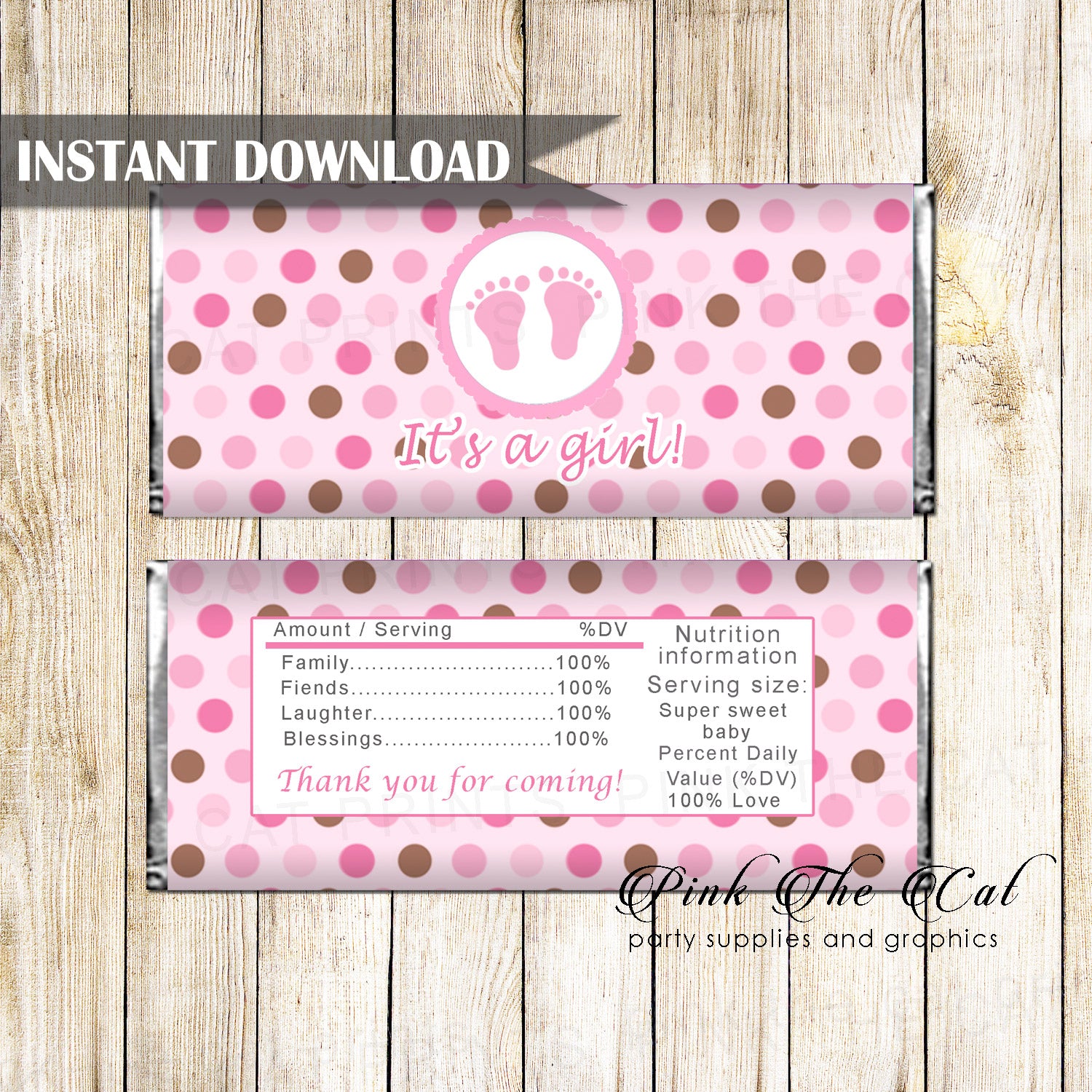 Baby Shower Candy Label Pink Brown Printable Instant Download