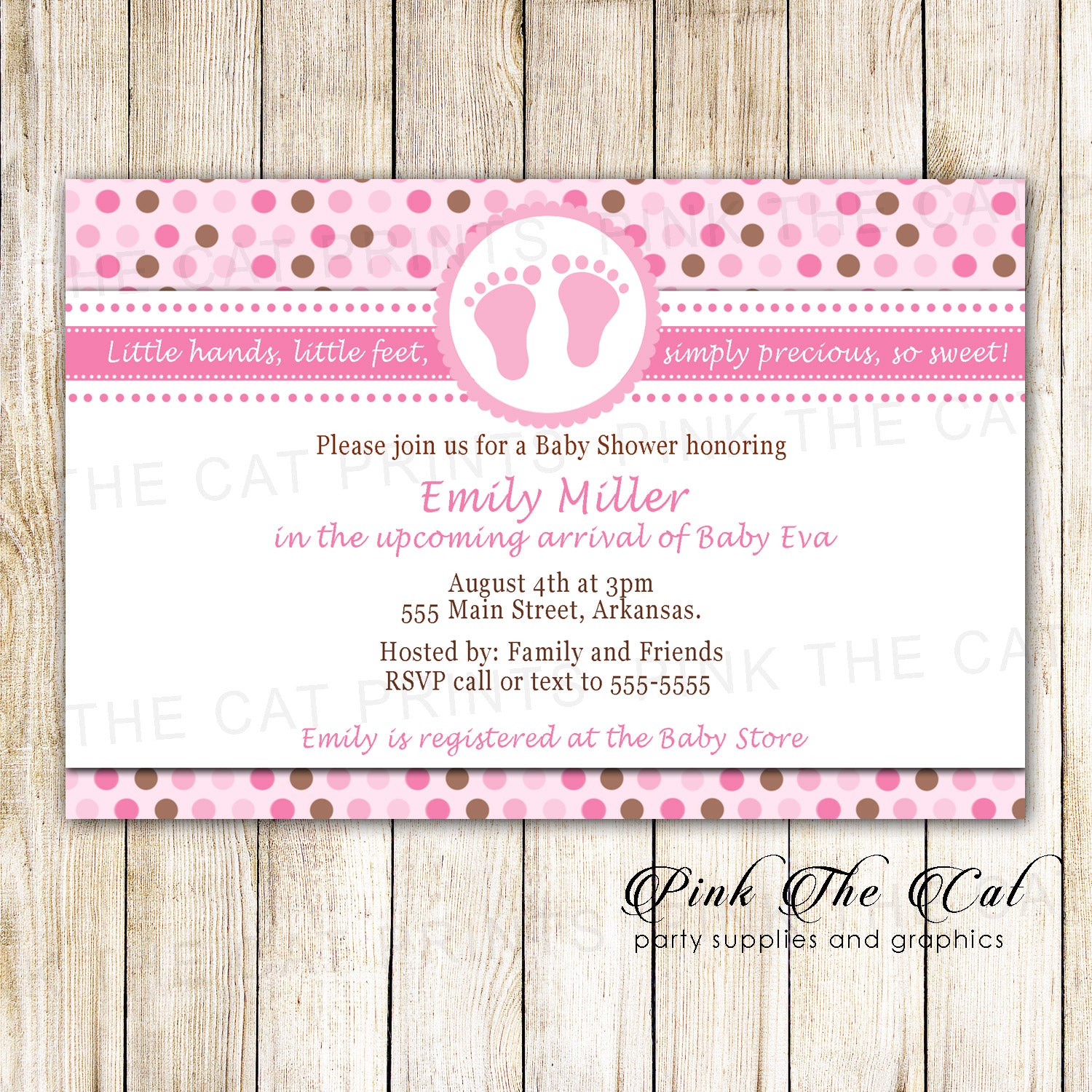 Footprints Invitation Glitter Pink Brown Baby Shower