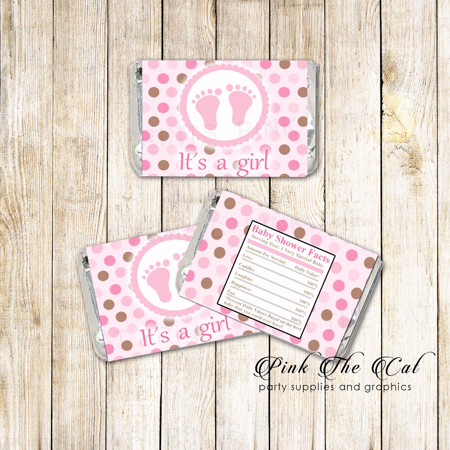 Pink Brown Baby Girl Shower Mini Candy Bar Wrapper Printable