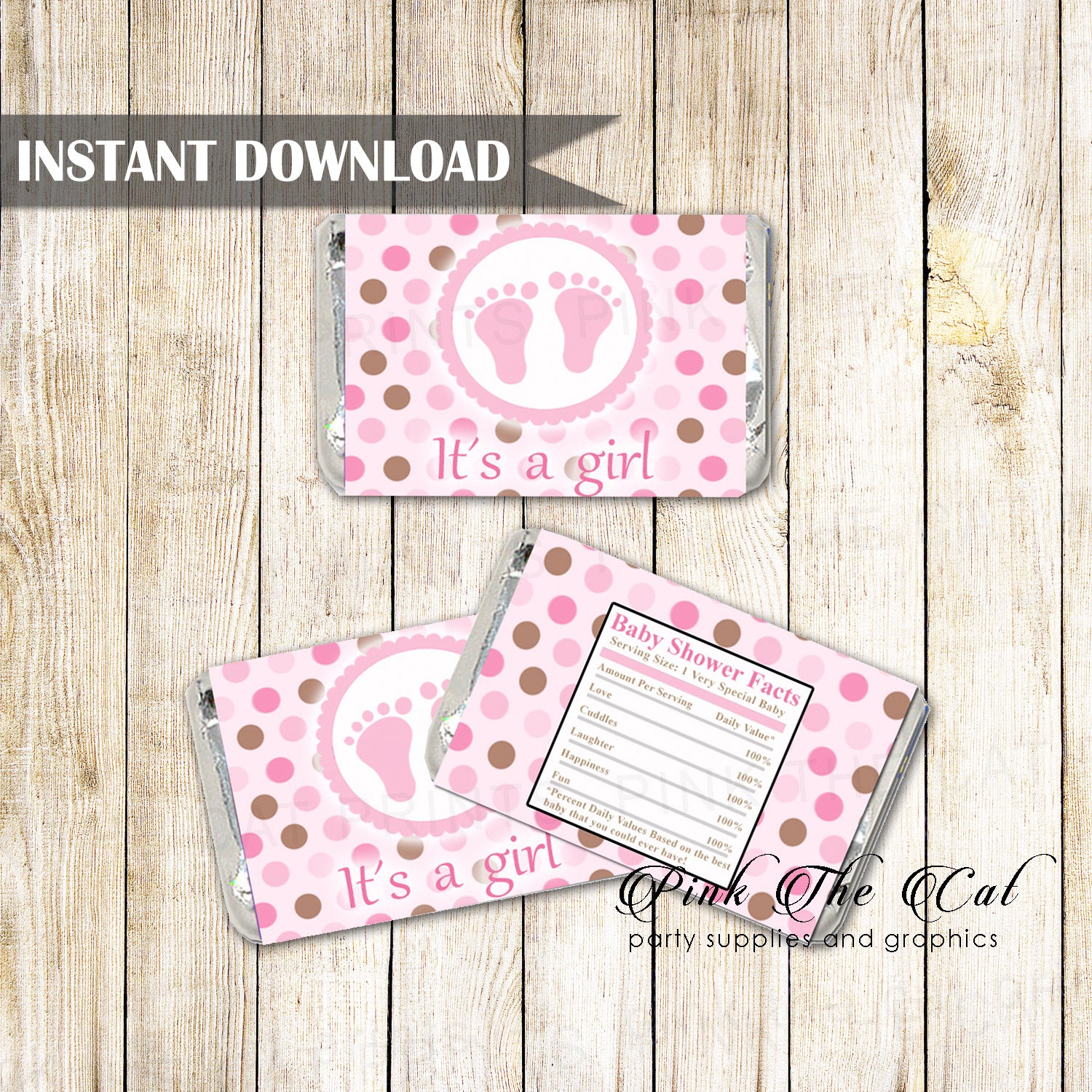 Pink Brown Baby Girl Shower Mini Candy Bar Wrapper