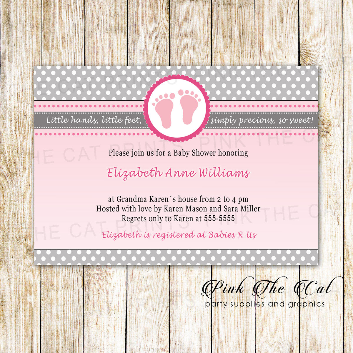 Footprints Invitation Silver Pink silver Baby Shower printed