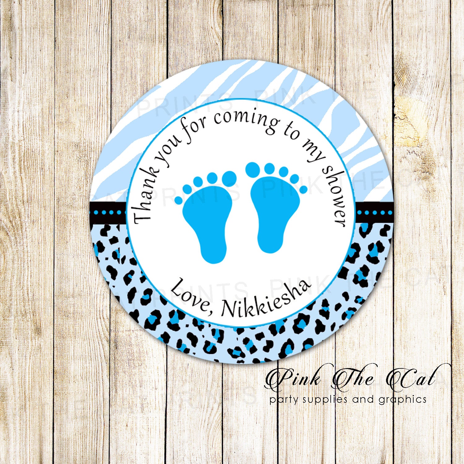 Footprints Baby Shower Favor Label Sticker Blue Black Printable