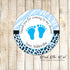 Footprints Baby Shower Favor Label Sticker Blue Black Printable