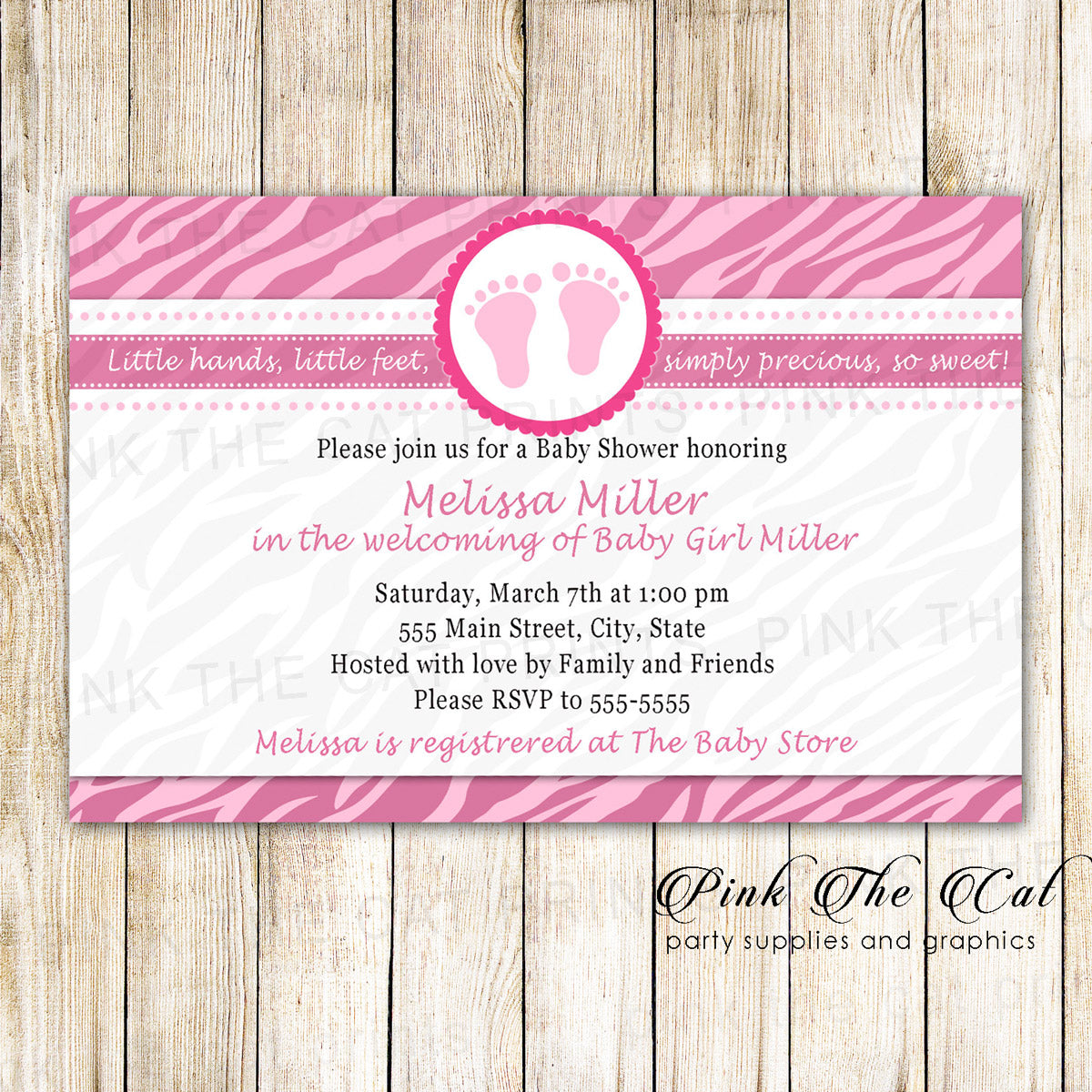 pink zebra baby shower invitation