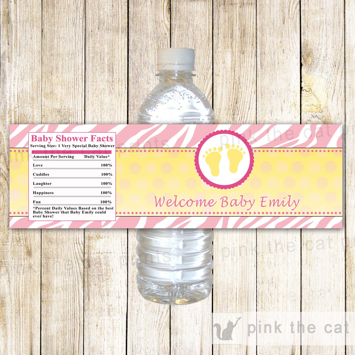 Pink Yellow Zebra Feet Baby Girl Shower Bottle Label Wrapper