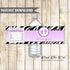 Baby Girl Shower Water Bottle Label Purple Black Zebra Printable