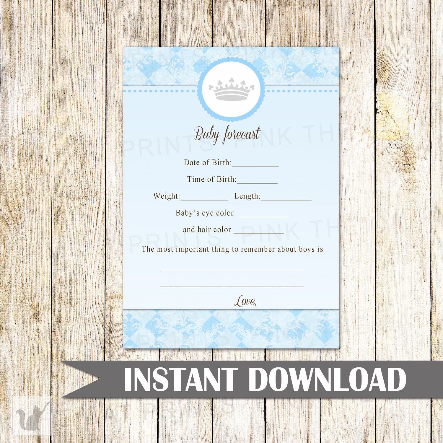 Baby Forecast Advice Card Baby Boy Shower Blue Prince