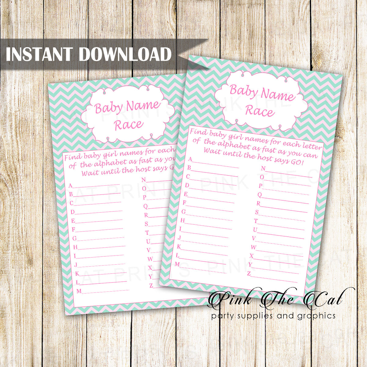 Baby Shower Name Race Game Teal Silver Pink Printable Download Now
